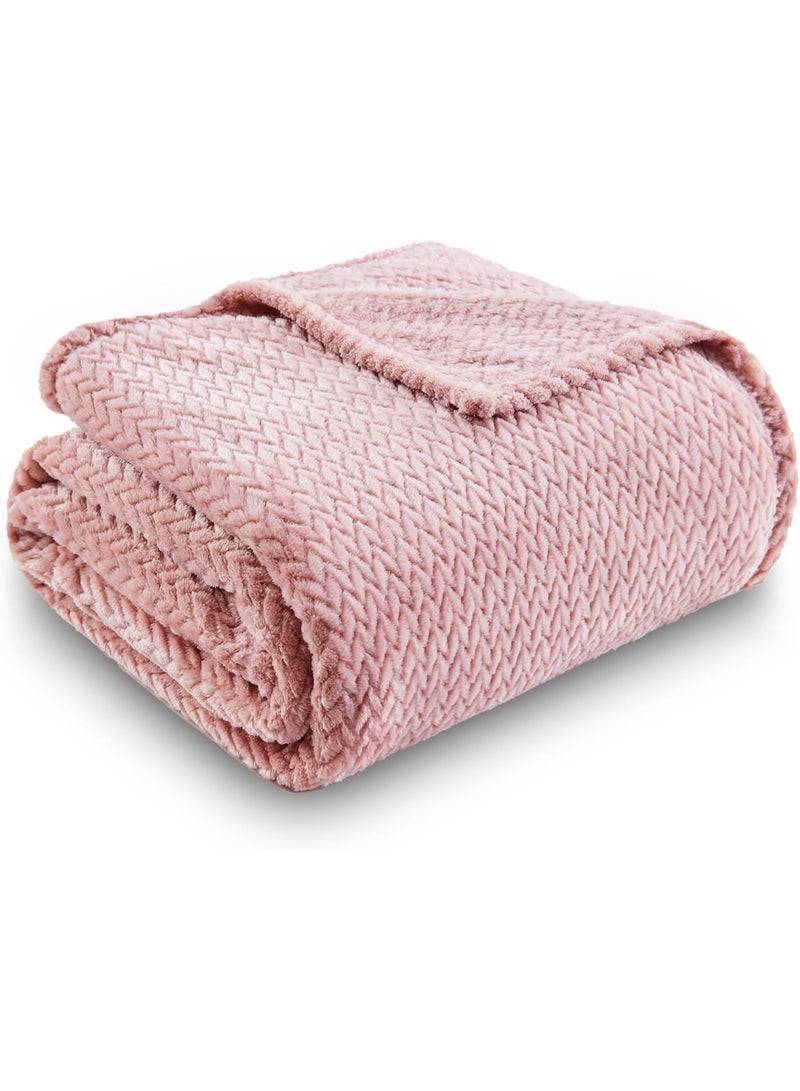 Soft Pink Knitted Throw Blanket – Cozy Lightweight Decorative Blanket for Sofa, Bed & Couch, Breathable Warm Knit Design, Stylish Home Décor Accent, All Season Comfort - Image 1